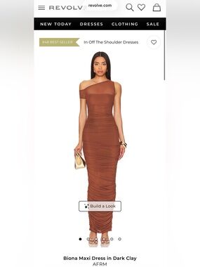 AFRM One-Shoulder Ruched Chocolate Brown Maxi Dress